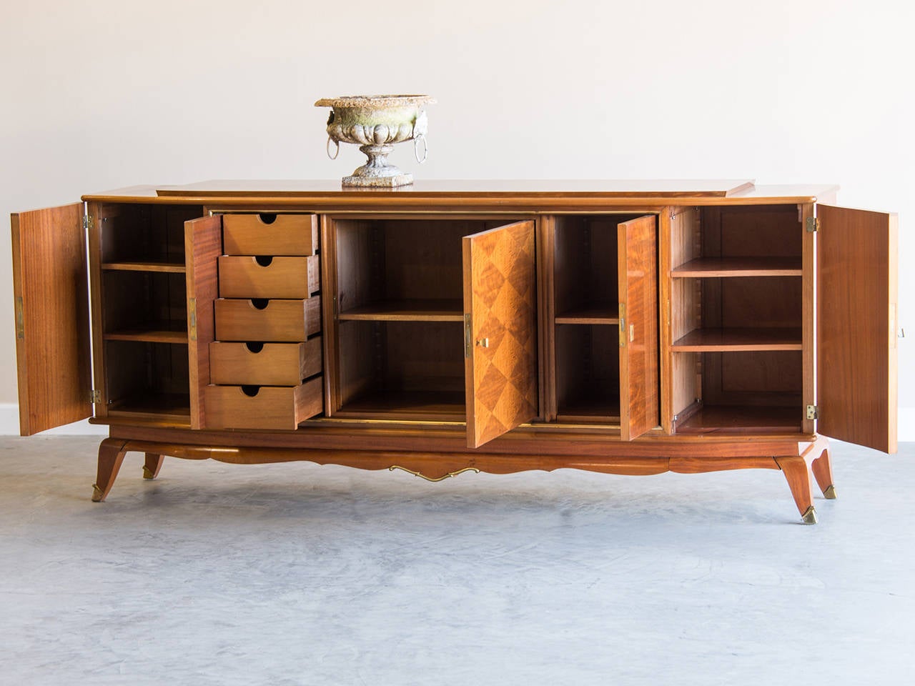 Vintage Jules Leleu French Art Deco Mahogany and Brass Buffet, circa 1940 1