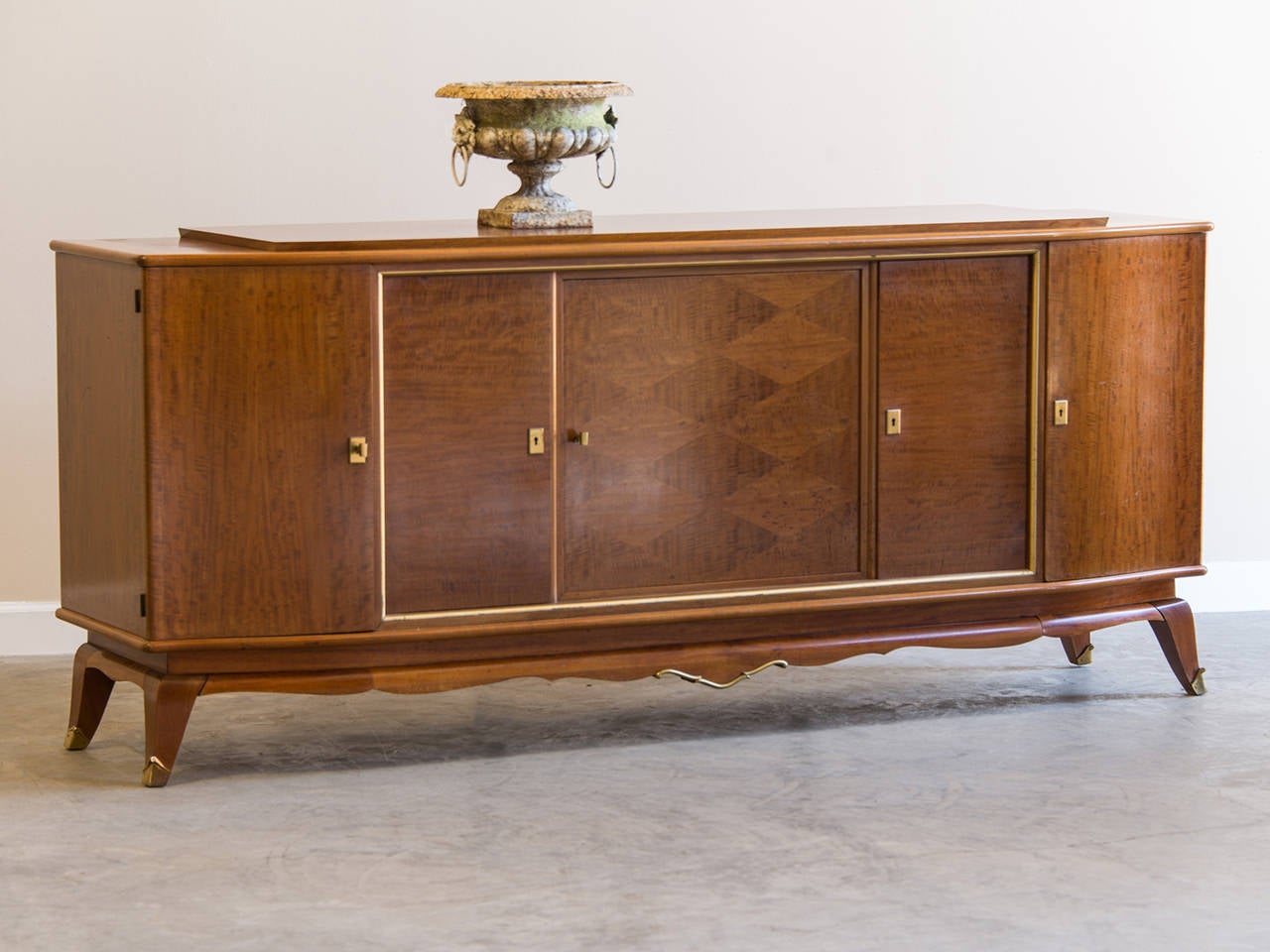 Vintage Jules Leleu French Art Deco Mahogany and Brass Buffet, circa 1940 In Excellent Condition In Houston, TX