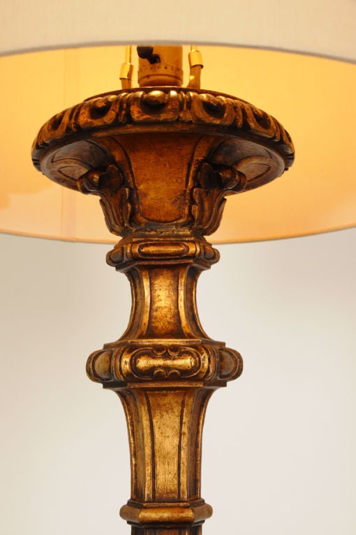 Lavishly decorated & tall gilded candlestand from France c.1920