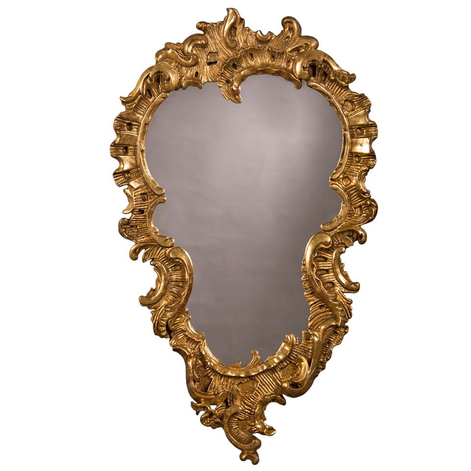 Antique French Louis XV Period Carved and Gilded Mirror circa 1760 (28"w x 47"h) For Sale