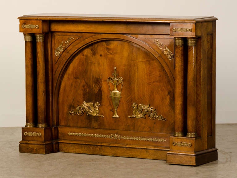 Antique French Empire Period Walnut Console With Gilded Bronze Mounts circa 1810