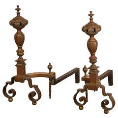 Antique French Charles X Period Pair of Bronze and Brass Andirons, circa 1835