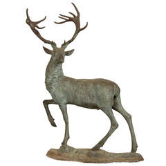Near Life-Size Vintage Bronzed Metal Sculpture of a Stag found in France, 1950