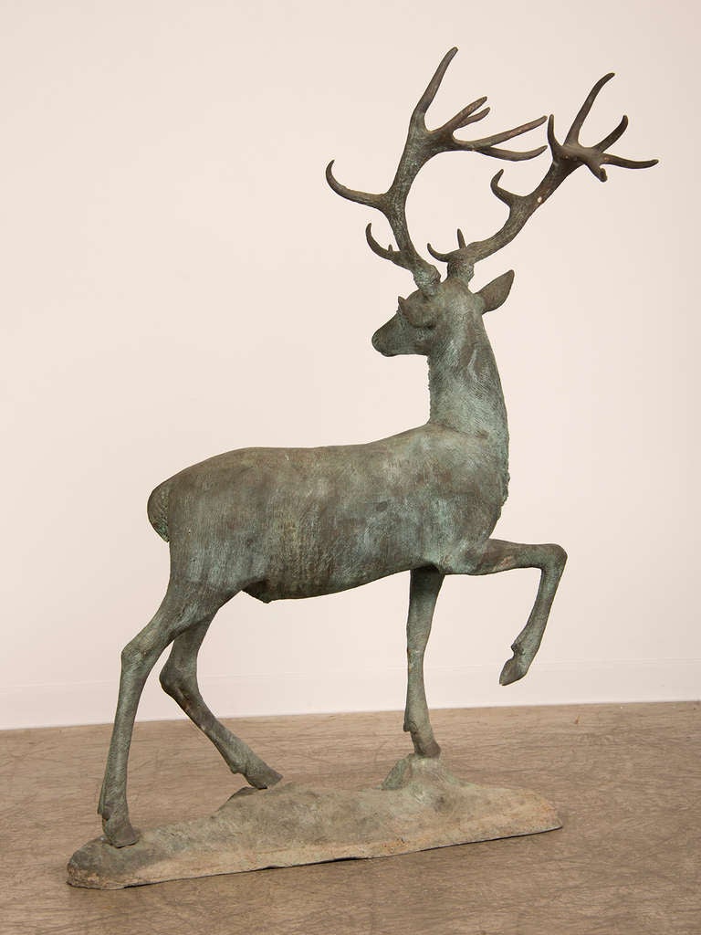 Near Life-Size Vintage Bronzed Metal Sculpture of a Stag found in France, 1950 In Excellent Condition In Houston, TX