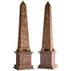 Pair of Enormous Vintage French Aged Metal Neoclassical Obelisks, circa 1950