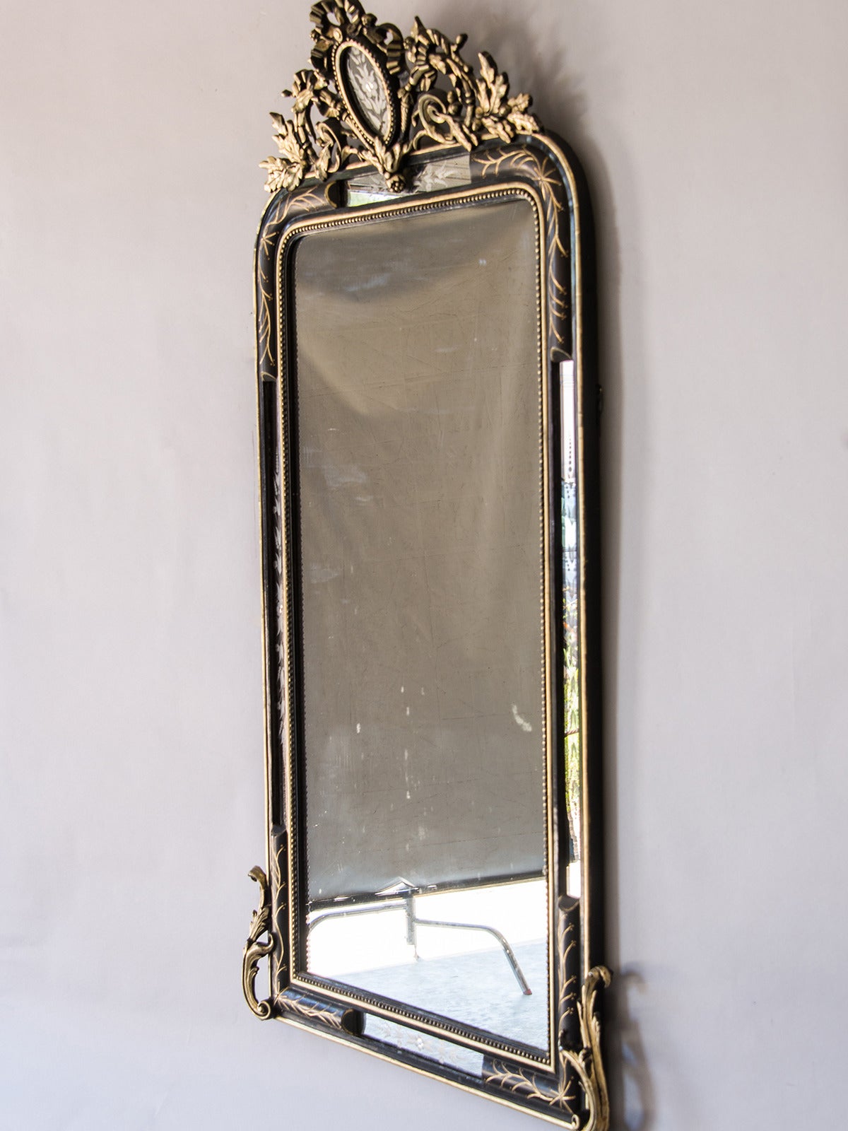 Antique French Napoleon III Ebonized and Gilded Mirror, circa 1875 2