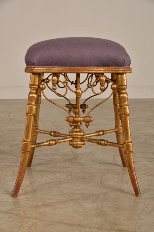 Fruitwood Belle Epoque period gold leaf tabouret from France c. 1895