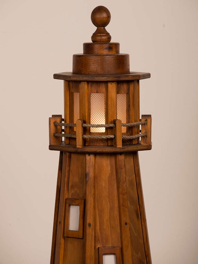 Vintage French Handmade Wood Lighthouse Floor Lamp circa 1950 In Excellent Condition For Sale In Houston, TX