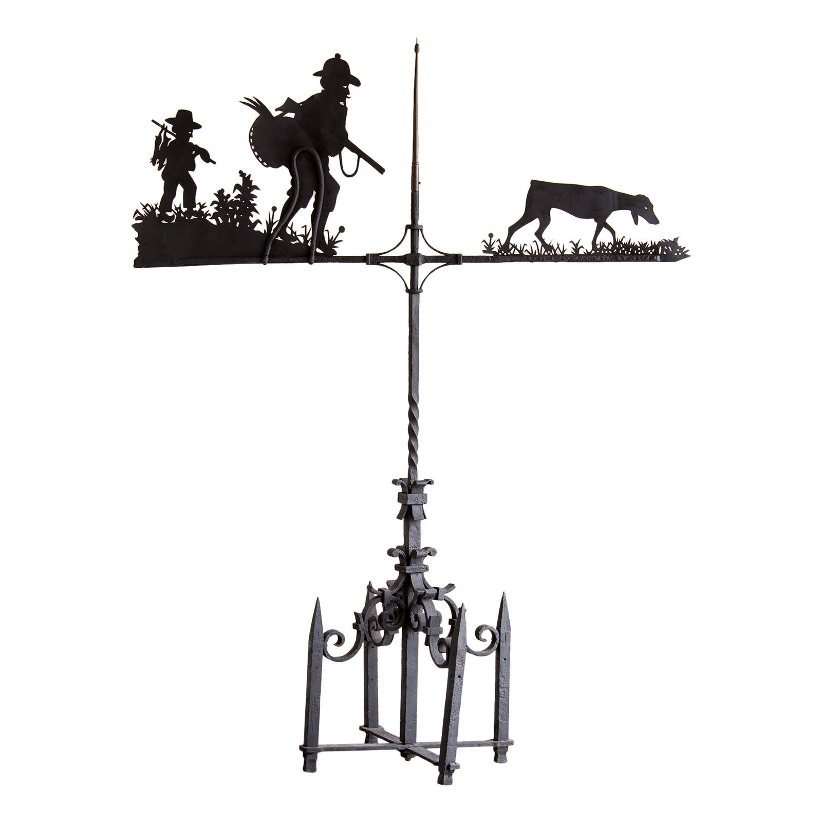 Enormous Handmade Antique French Iron Hunting Motif Weather Vane, circa 1900 For Sale