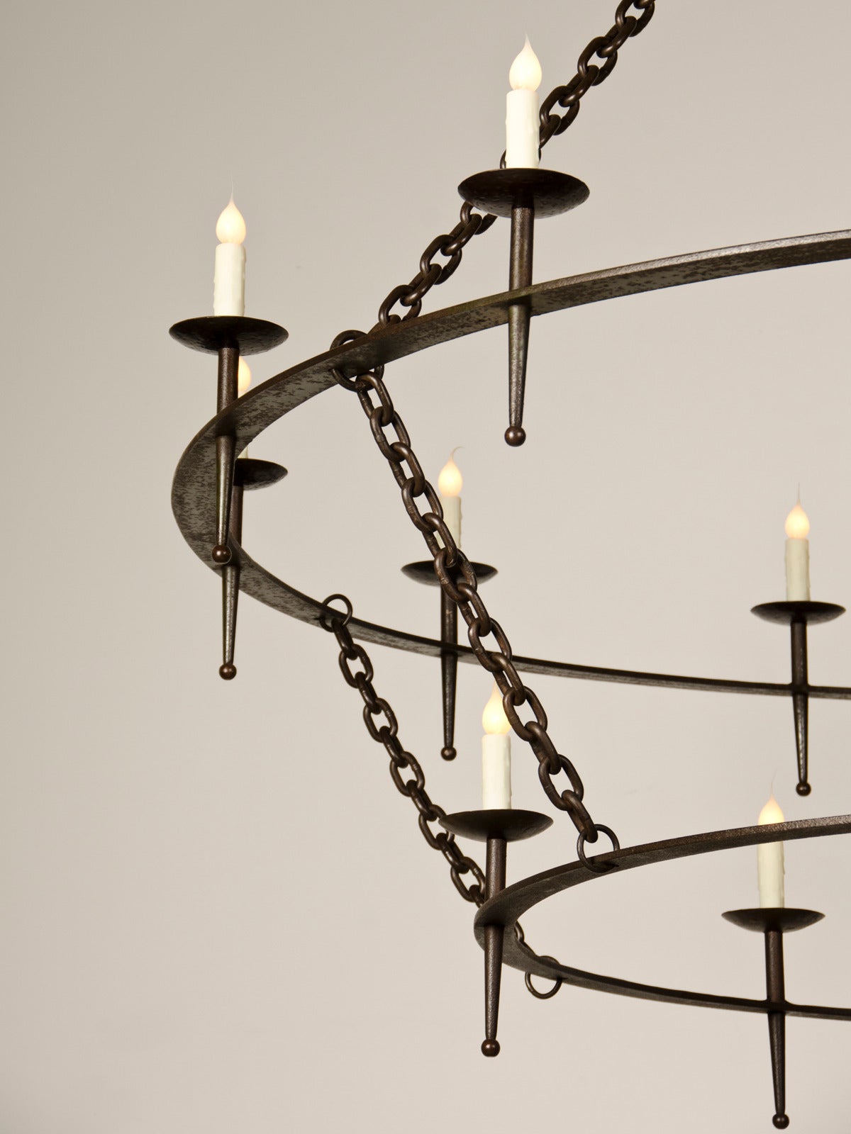 Early 20th Century Two-Tier Iron Chandelier, France circa 1920