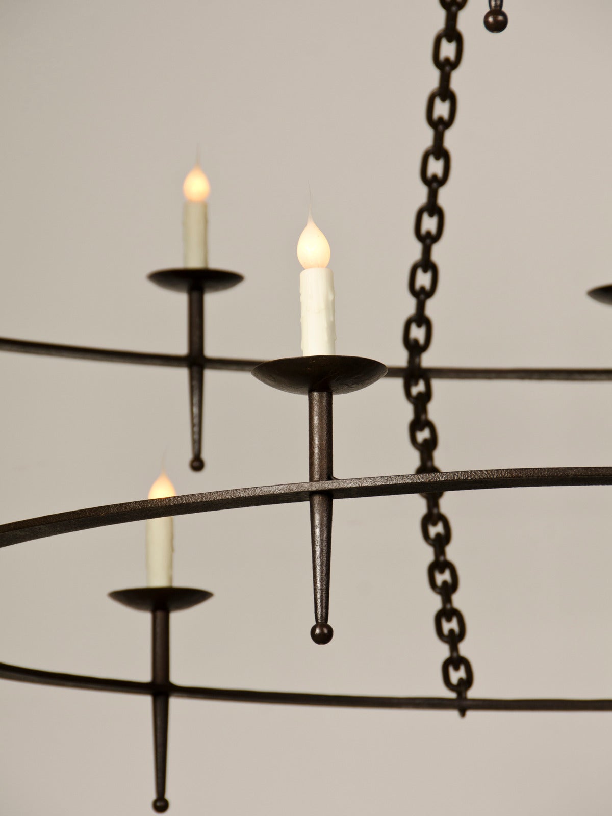 Two-Tier Iron Chandelier, France circa 1920 In Excellent Condition In Houston, TX