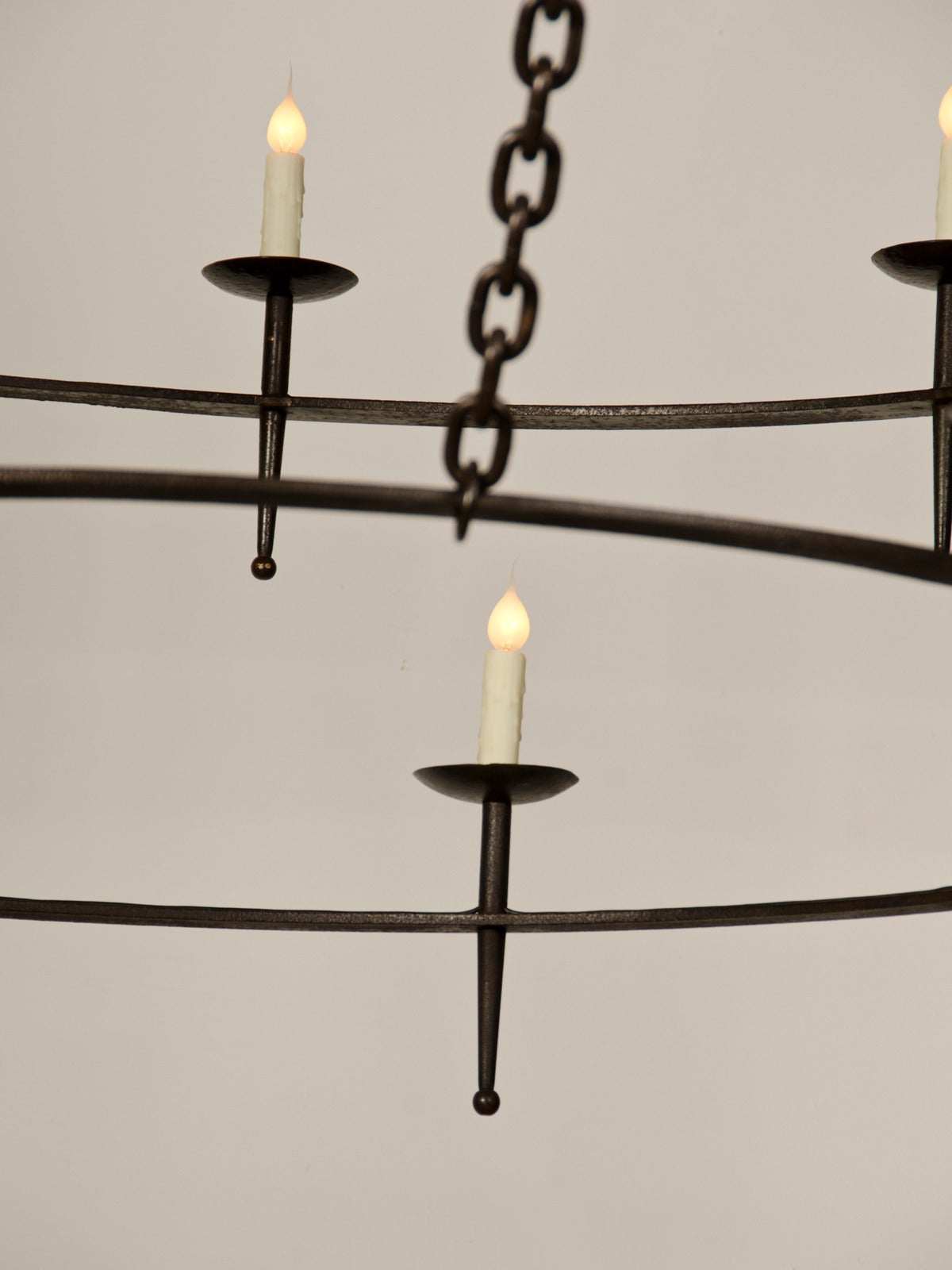 French Two-Tier Iron Chandelier, France circa 1920