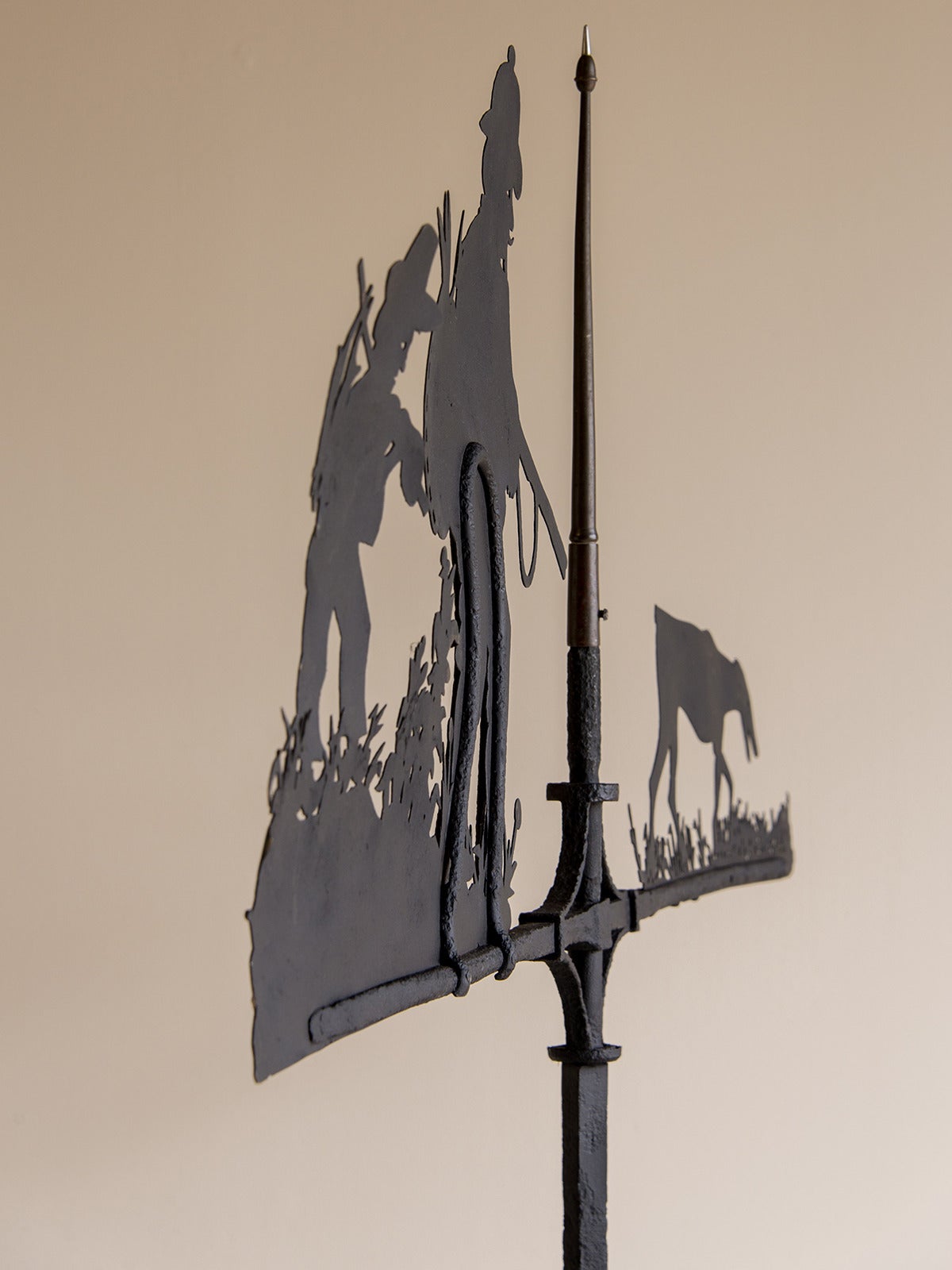 Early 20th Century Enormous Handmade Antique French Iron Hunting Motif Weather Vane, circa 1900 For Sale
