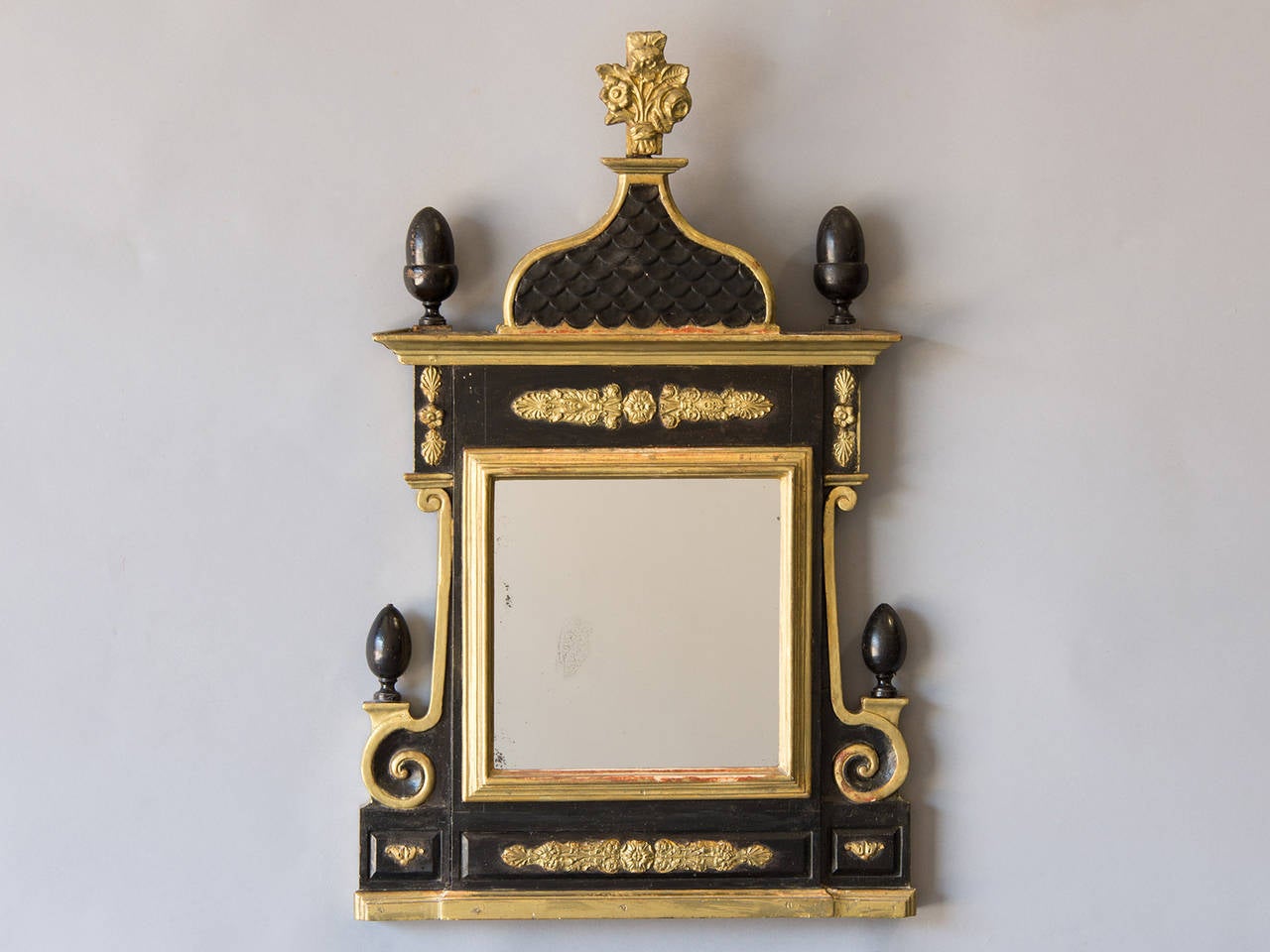 French Antique Danish Neoclassical Gilded and Painted Mirror, circa 1860 For Sale