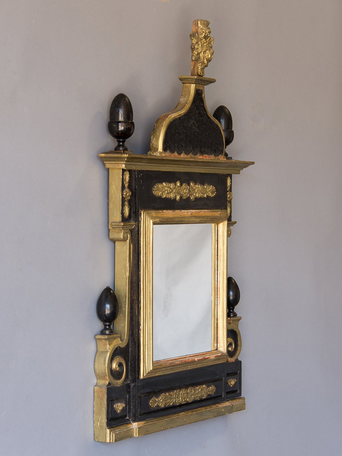 Gilt Antique Danish Neoclassical Gilded and Painted Mirror, circa 1860 For Sale