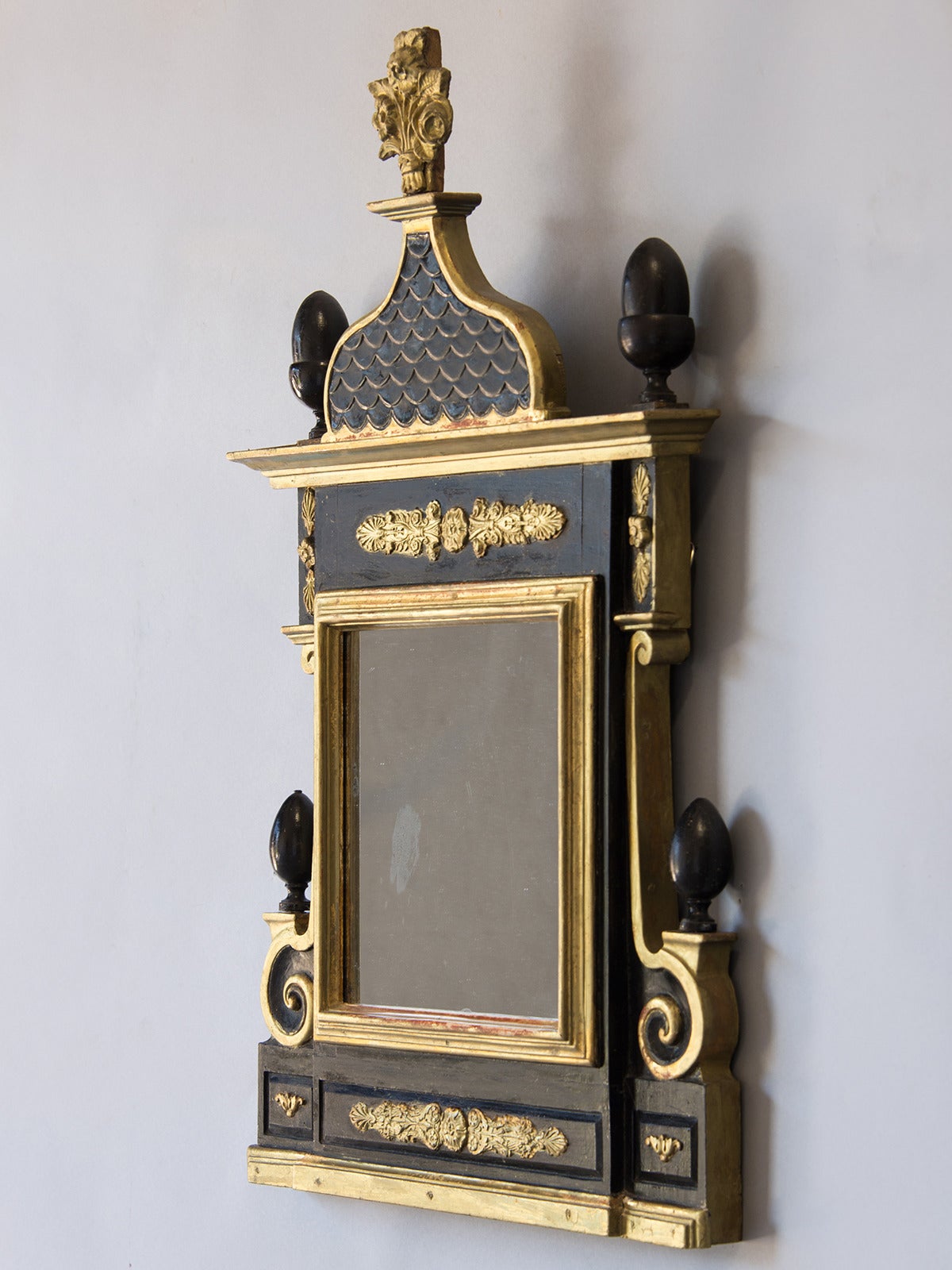 Antique Danish Neoclassical Gilded and Painted Mirror, circa 1860 In Excellent Condition For Sale In Houston, TX