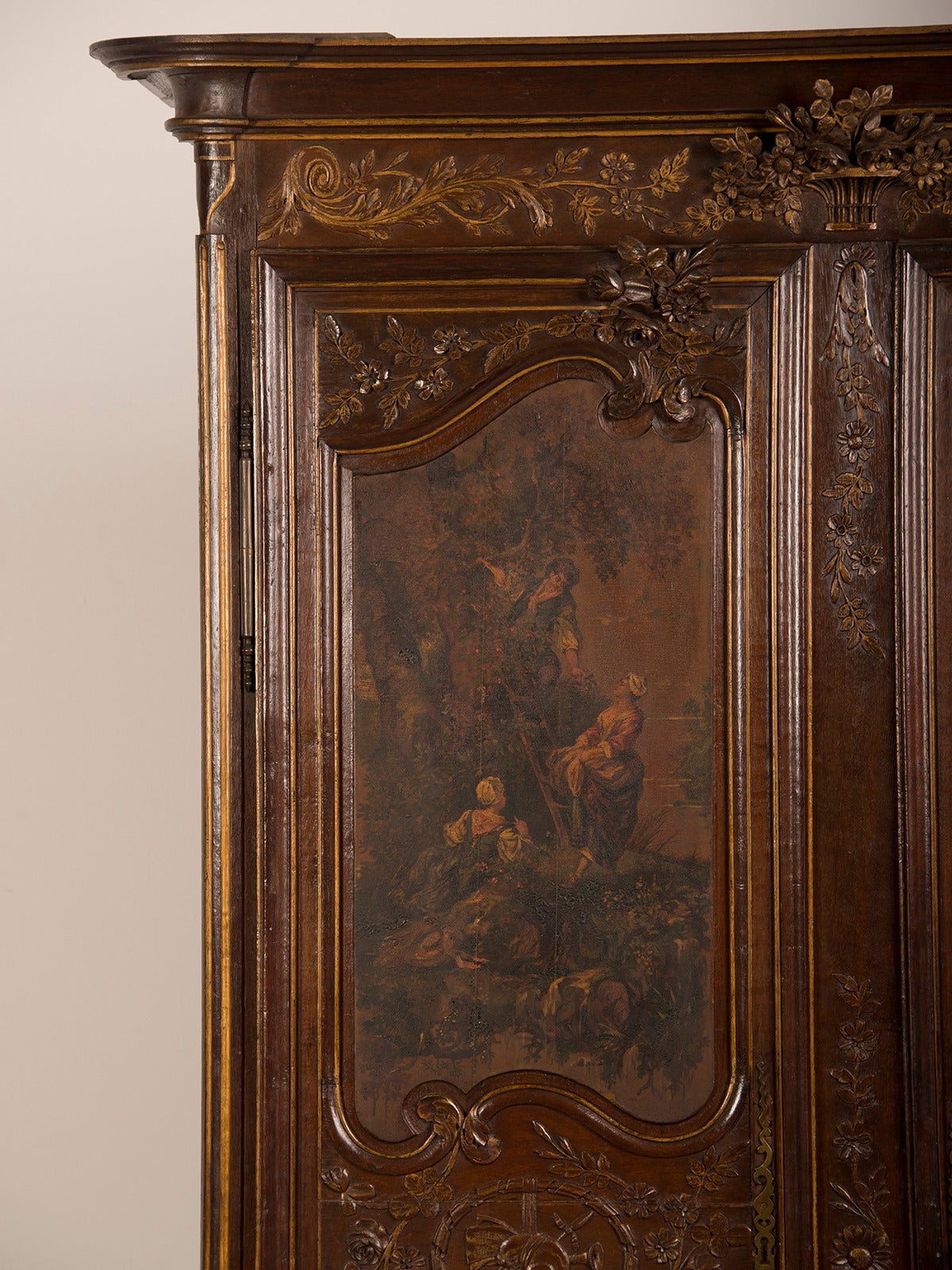 Louis XV/Louis XVI Marriage Armoire, Original Painted Panels, France, circa 1780 In Excellent Condition In Houston, TX