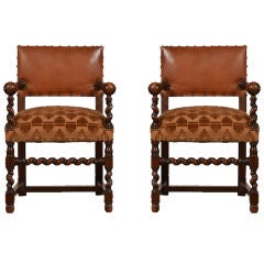 Continental style oak armchairs from France c. 1875