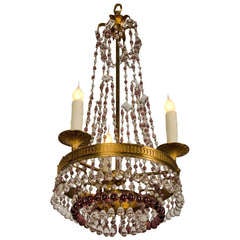 Neoclassical Style Three Light Crystal And Amethyst Chandelier, Italy C.1890