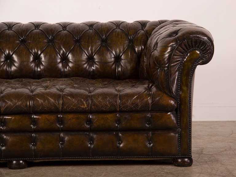 Mid-20th Century Leather Covered Vintage Chesterfield Sofa from England ca.1940