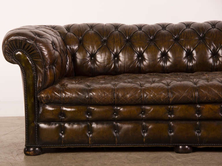 Leather Covered Vintage Chesterfield Sofa from England ca.1940 In Excellent Condition In Houston, TX