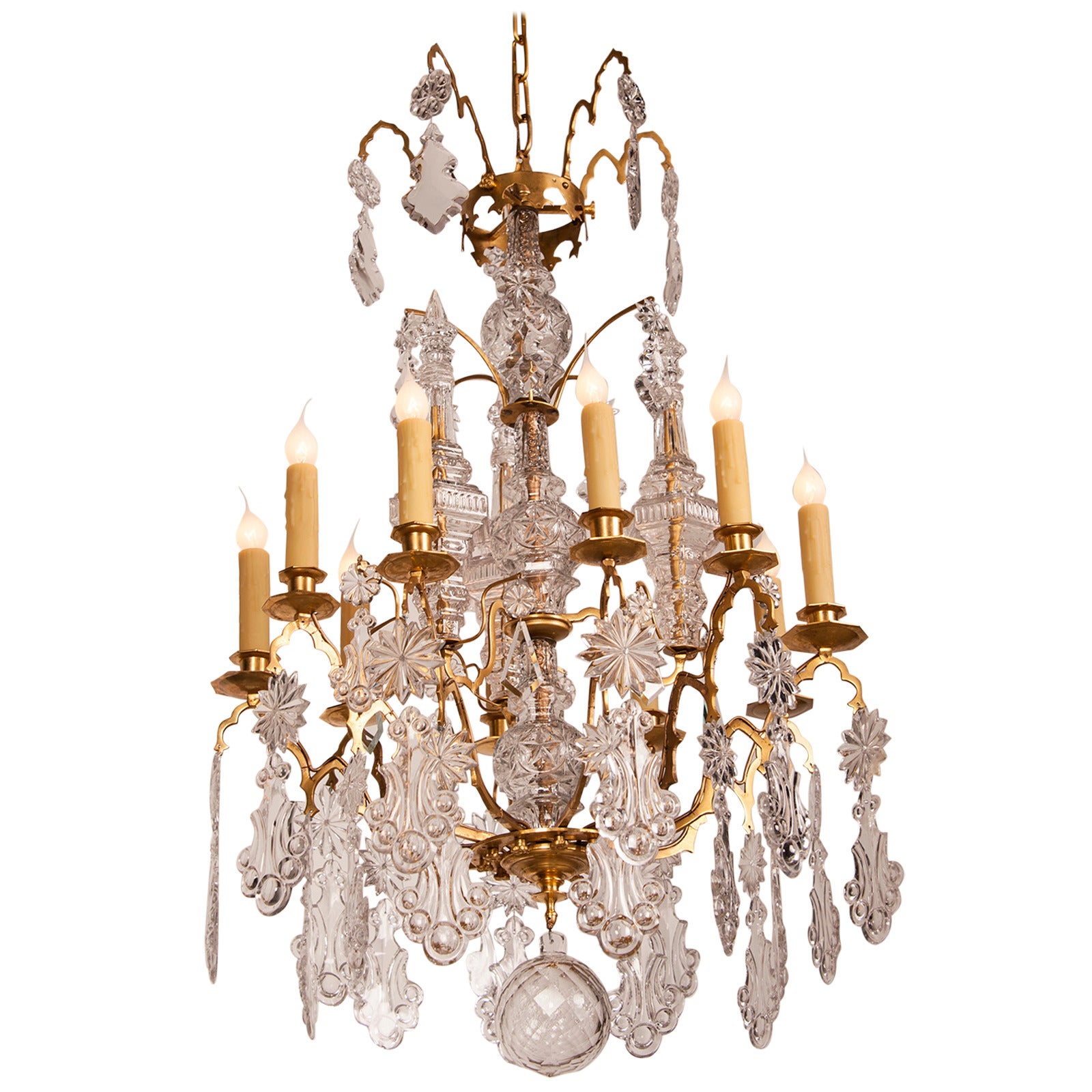 Antique French Louis XV Crystal Chandelier Gilded Brass Ten Lights circa 1875 For Sale