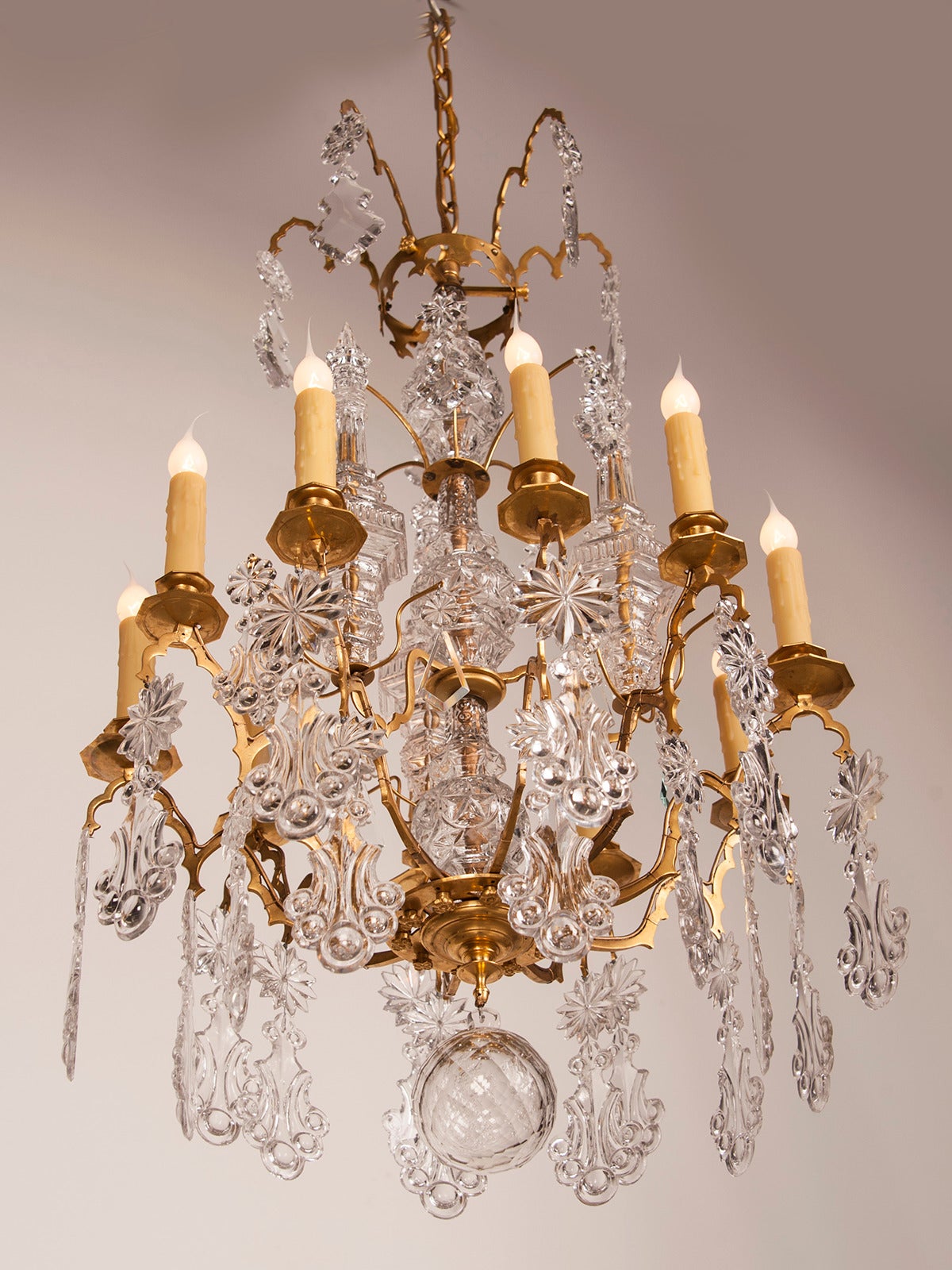 19th Century Antique French Louis XV Crystal Chandelier Gilded Brass Ten Lights circa 1875 For Sale