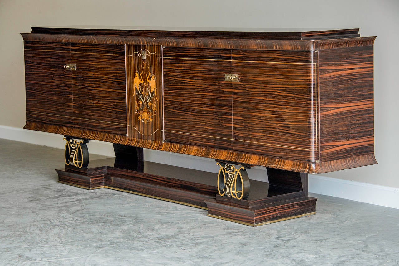 Vintage French Leleu Macassar Ebony Art Deco Buffet Credenza Cabinet circa 1930 In Excellent Condition For Sale In Houston, TX