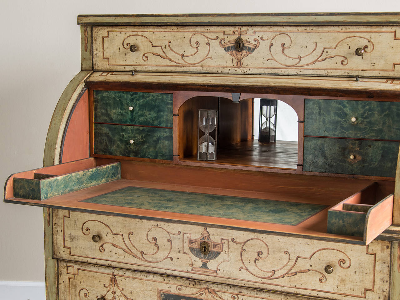 Neoclassical Roll Top Painted Antique German Secretary, circa 1830 1