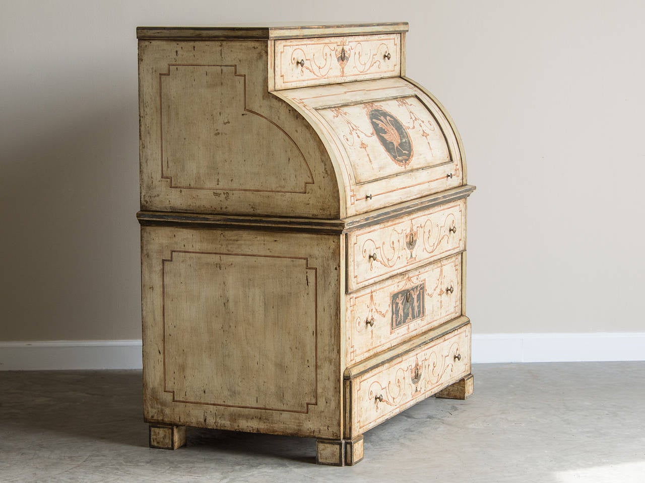 Neoclassical Roll Top Painted Antique German Secretary, circa 1830 5