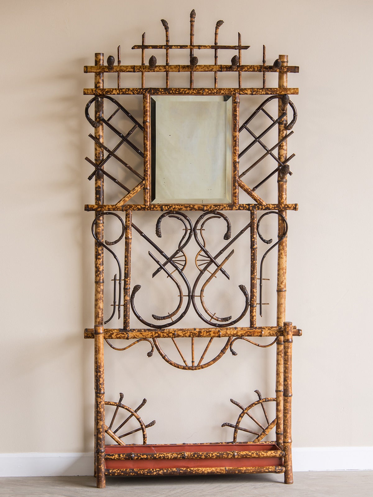 Scorched Bamboo Coat or Cane Stand, Paris, France, circa 1890