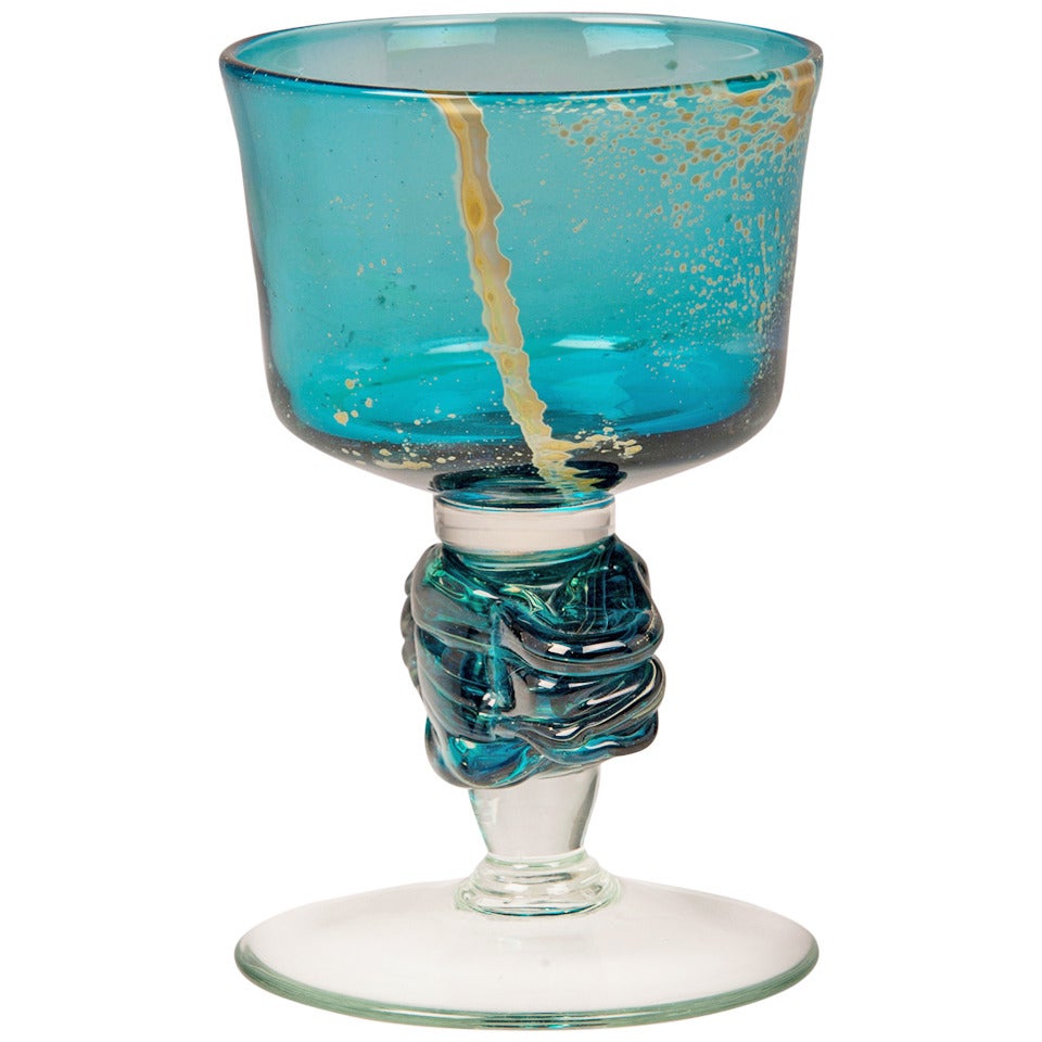 Vintage Mdina Glass Goblet in Turquoise from Malta circa 1975