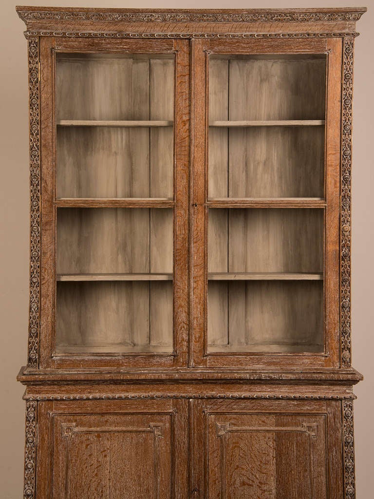 English Cerused oak glazed bookcase from Warwick Castle, England c.1885
