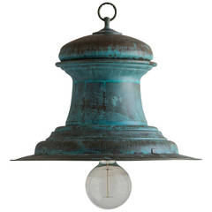 Verdigris Copper Industrial Fixture, France circa 1920