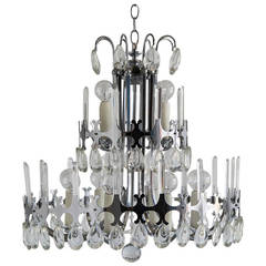 "Sciolari" Double Tier Chromed Chandelier, Italy circa 1970