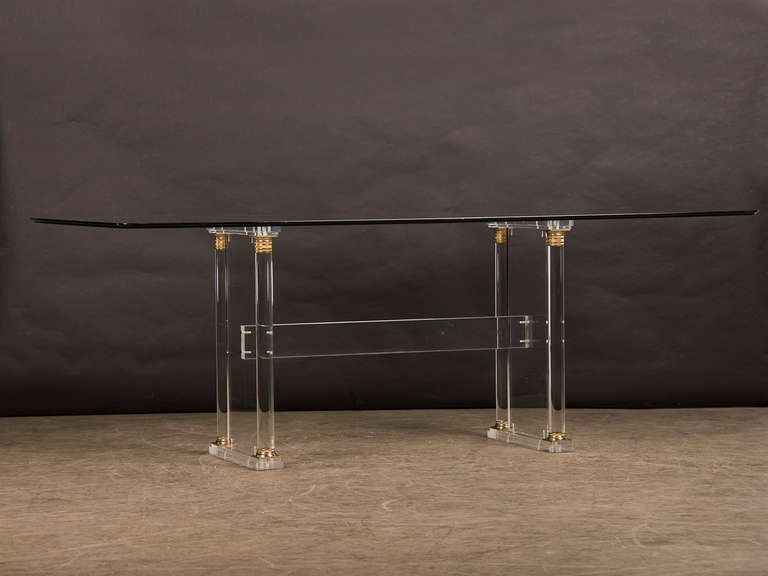 Vintage French Mid-Century Modern Lucite and Glass Table, circa 1960 In Excellent Condition In Houston, TX