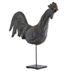 Antique Hand Hammered Metal Rooster Mounted on a Custom Stand, France circa 1880