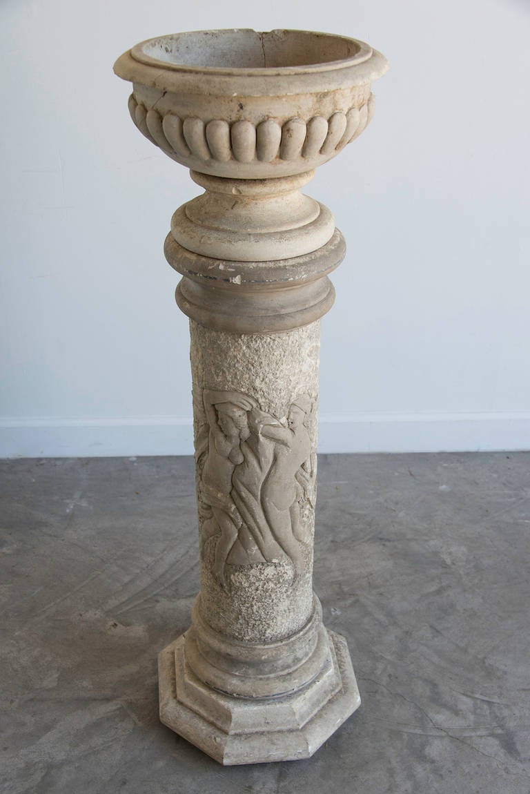 Composition French Art Deco Period Stone Pedestal with Octagonal Plinth, circa 1935