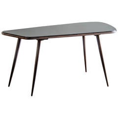 Asymmetrical Vintage French Coffee Table, Rosewood and Black Glass, circa 1950
