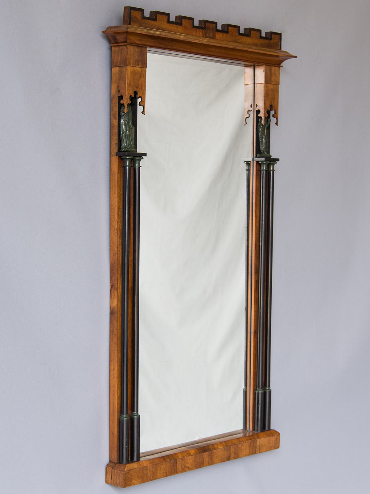 Antique Austrian Biedermeier Period Cherry Ebonized Mirror, circa 1825 In Excellent Condition In Houston, TX