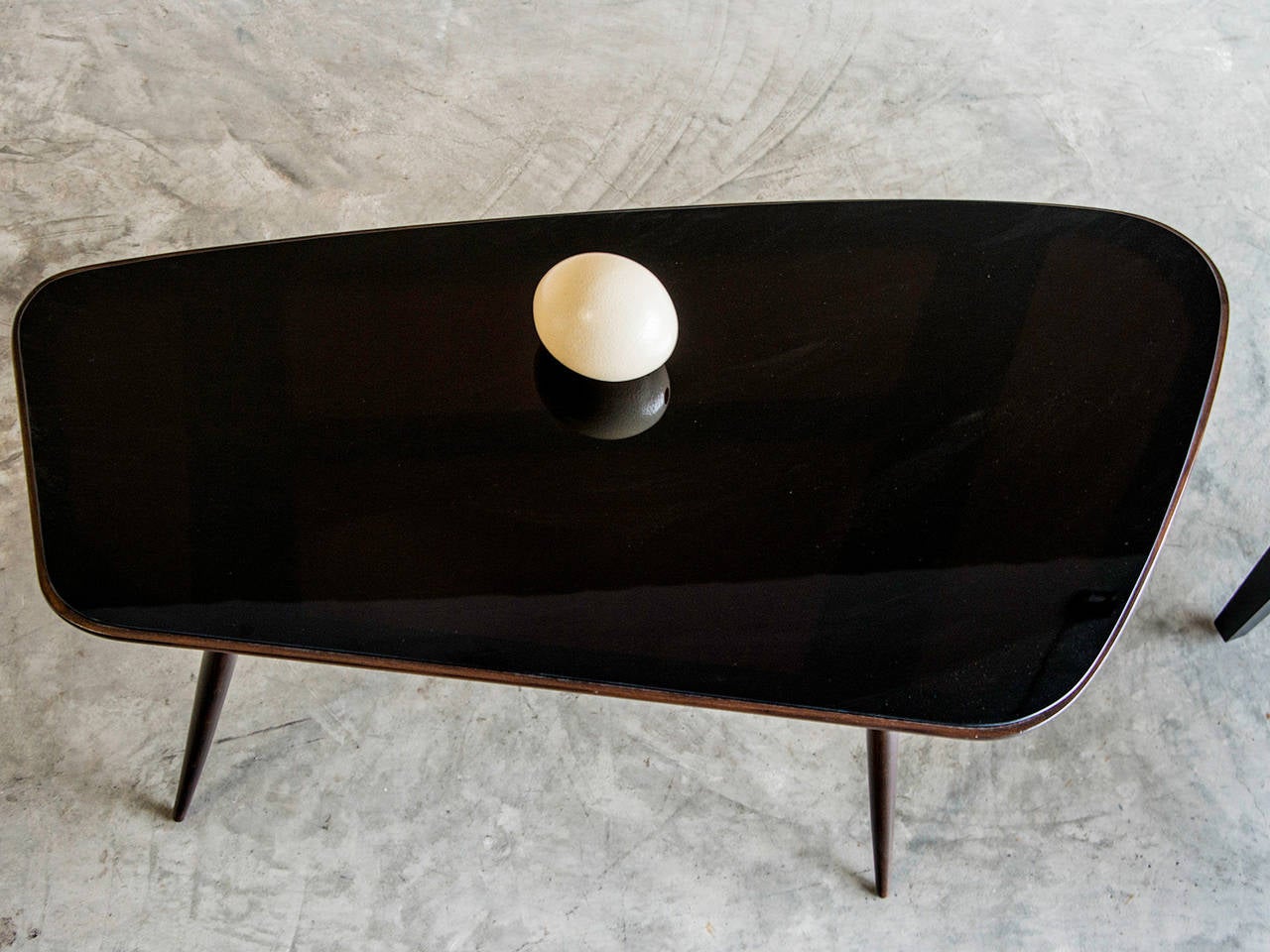 Asymmetrical Vintage French Coffee Table, Rosewood and Black Glass, circa 1950 In Excellent Condition In Houston, TX