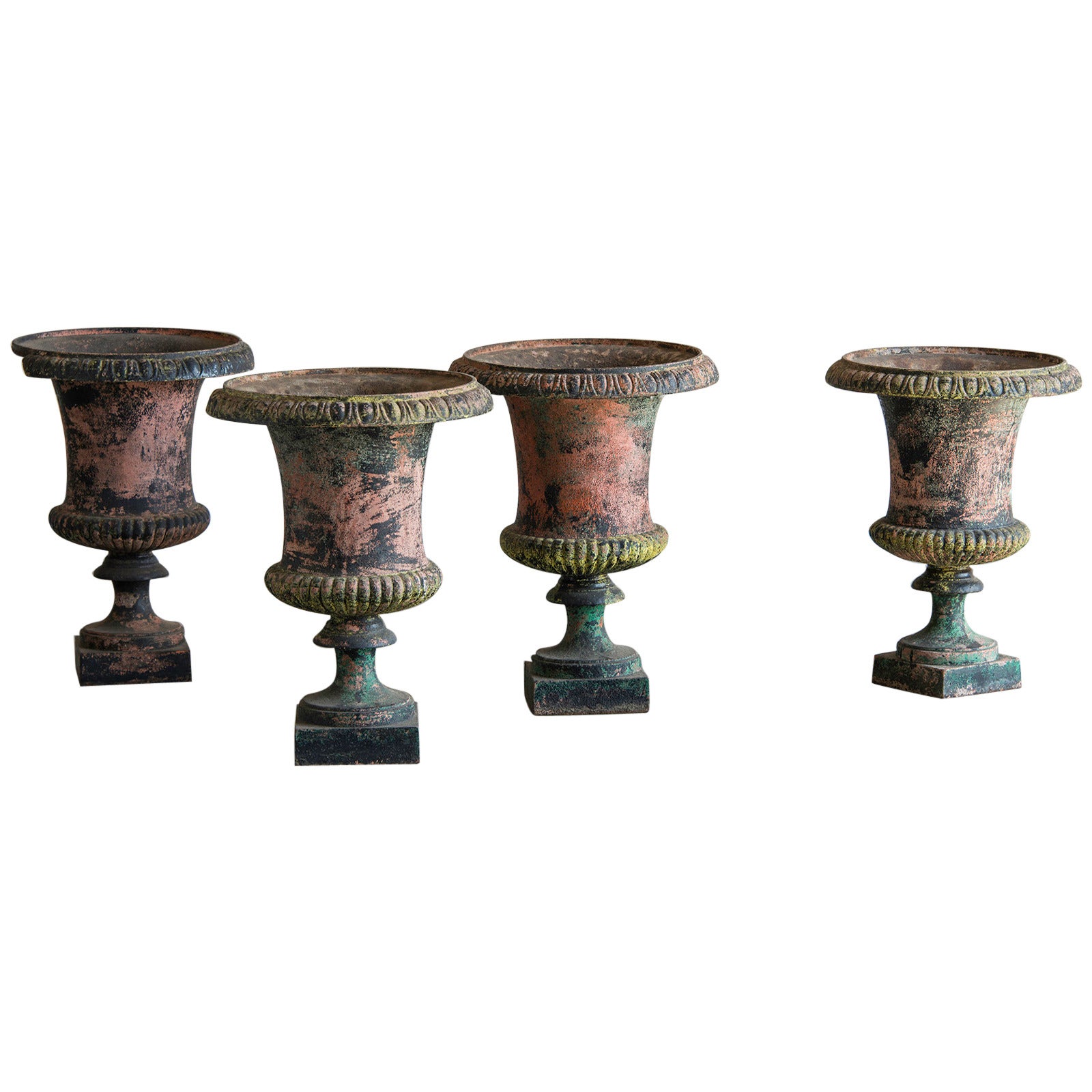 Set of Four Antique Italian Campana Style Cast Iron Urns, circa 1875 For Sale