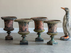 Set of Four Antique Italian Campana Style Cast Iron Urns, circa 1875