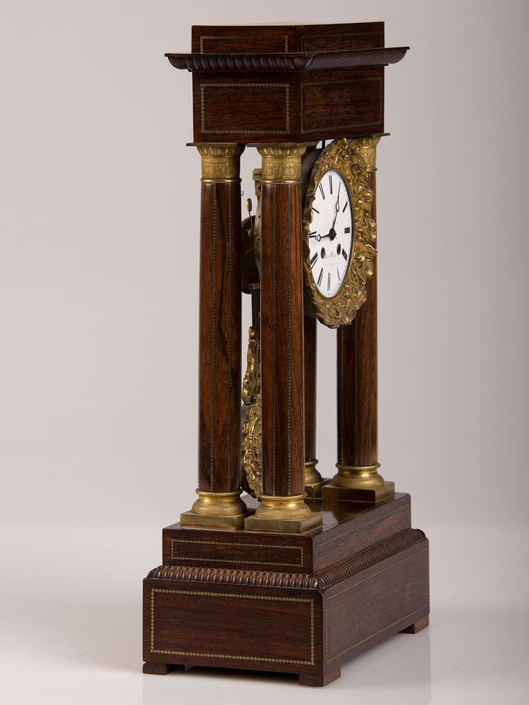 Antique French Charles X Period Rosewood and Ormolu Portico Clock circa 1830 1