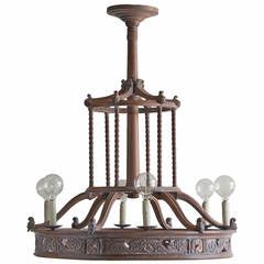 Grand Scale French Antique Limed Oak Chandelier, circa 1900