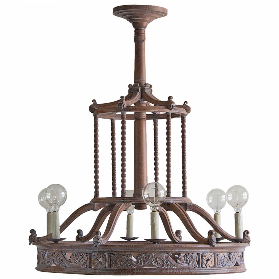 Grand Scale French Antique Limed Oak Chandelier, circa 1900 For Sale
