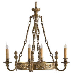 Antique French Neoclassical Gilt Bronze Four Arm Chandelier, circa 1920