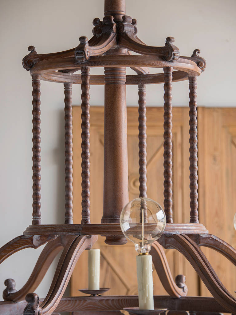 20th Century Grand Scale French Antique Limed Oak Chandelier, circa 1900 For Sale