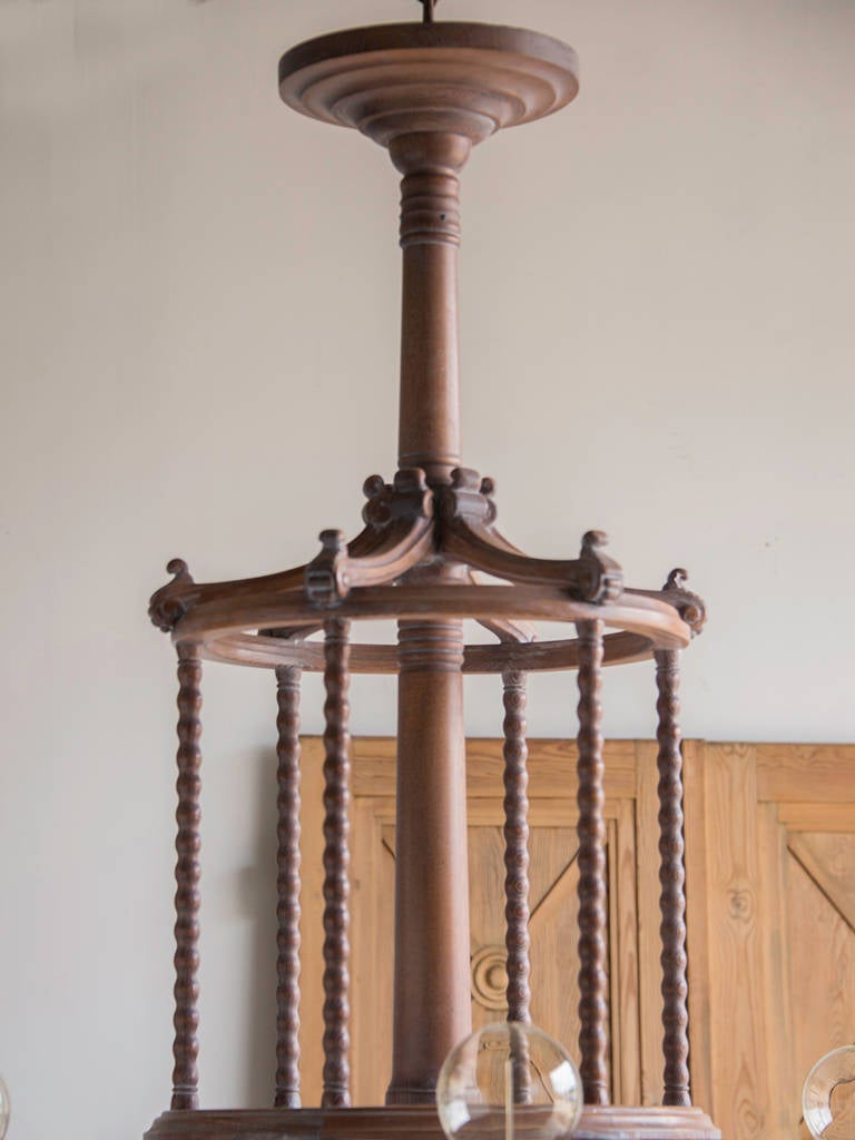 Grand Scale French Antique Limed Oak Chandelier, circa 1900 In Excellent Condition For Sale In Houston, TX