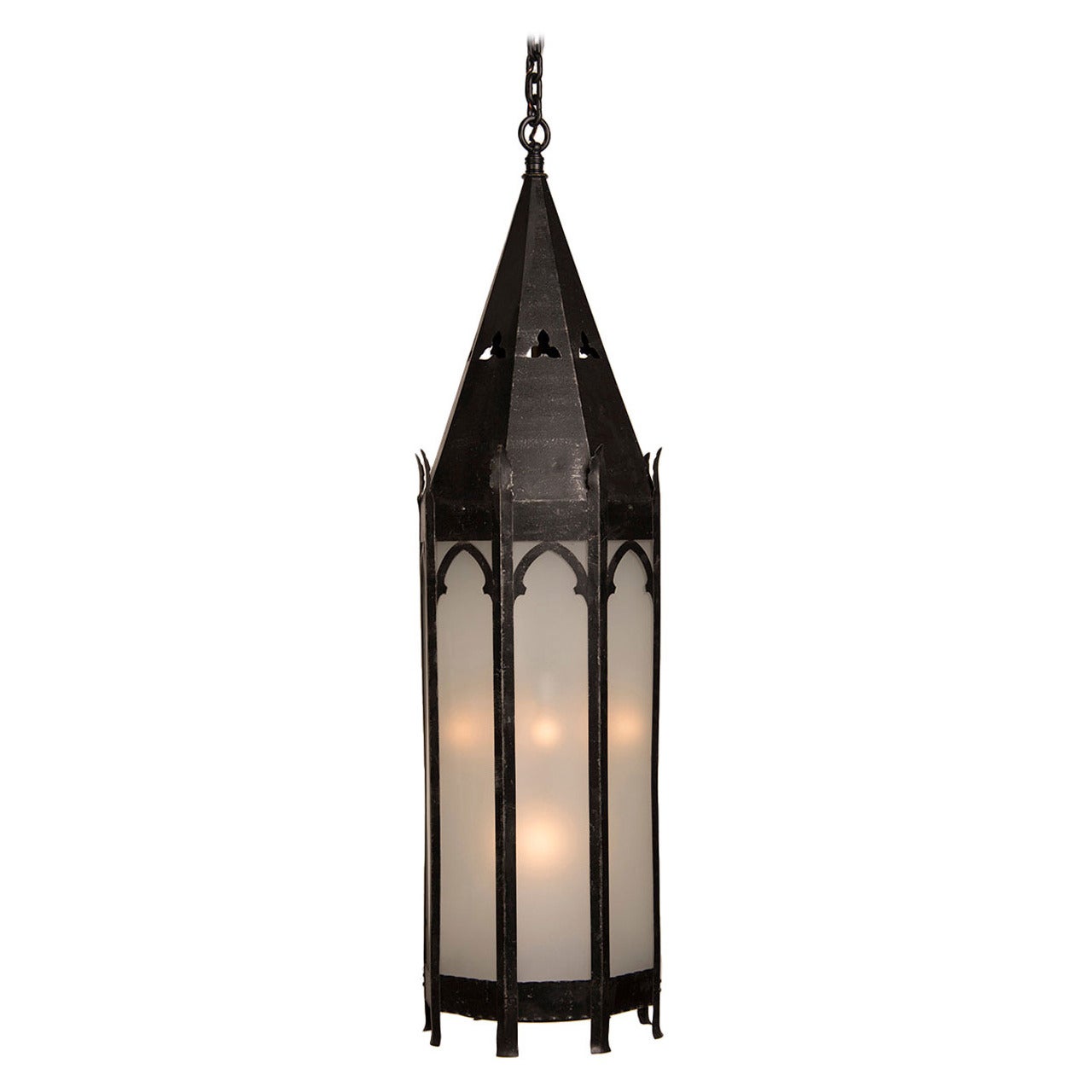 Antique French Gothic Style Iron Lantern, Strasbourg, circa 1895 For Sale